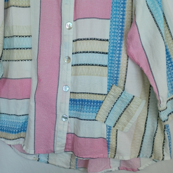 Parsley & Sage Blouse Contrast Stripe Print Linen Blend Blouse Womens 1X - Picture 10 of 12